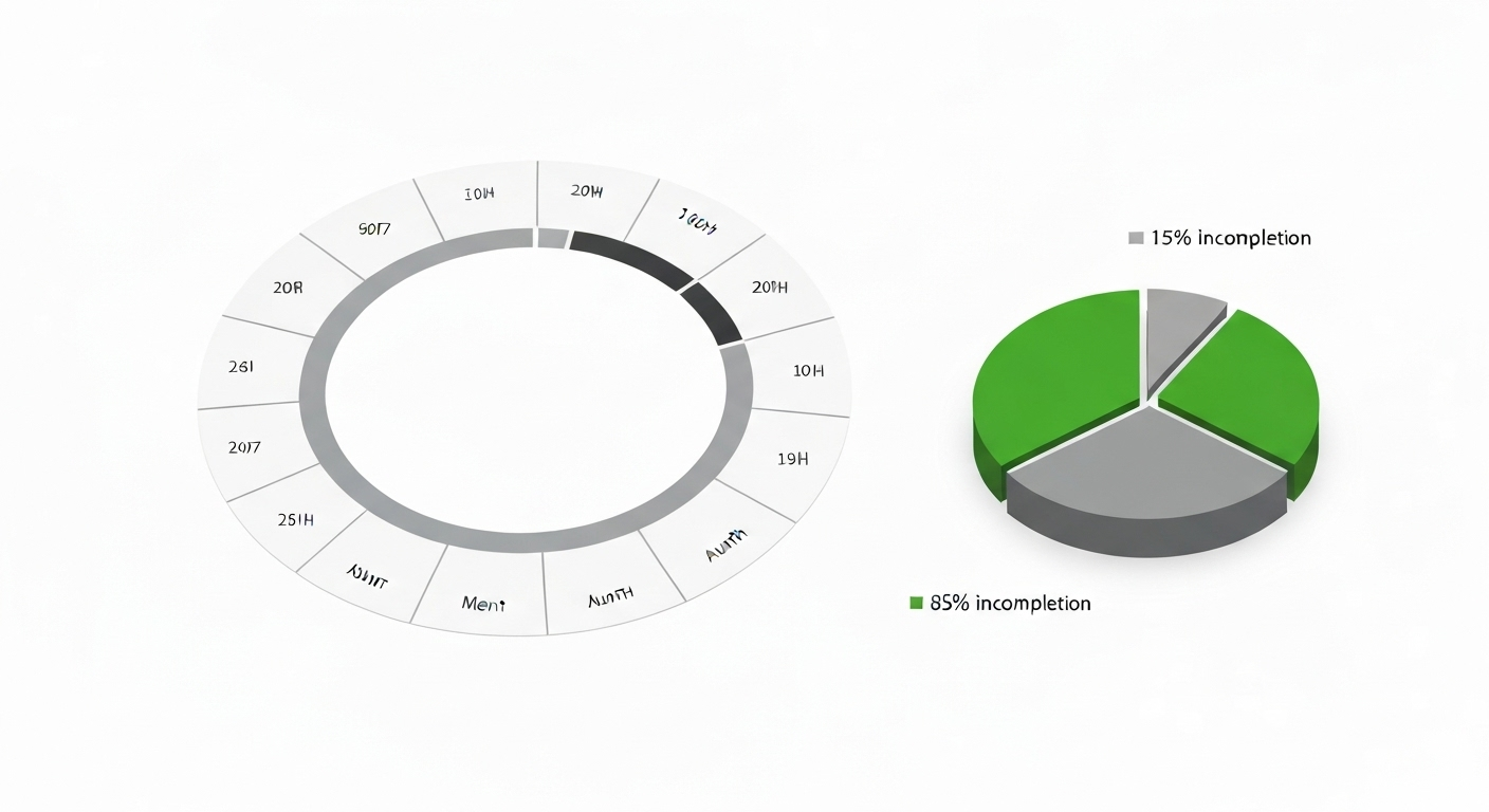 Infographic showing sales course duration: 12 months, 85% finish in 11.