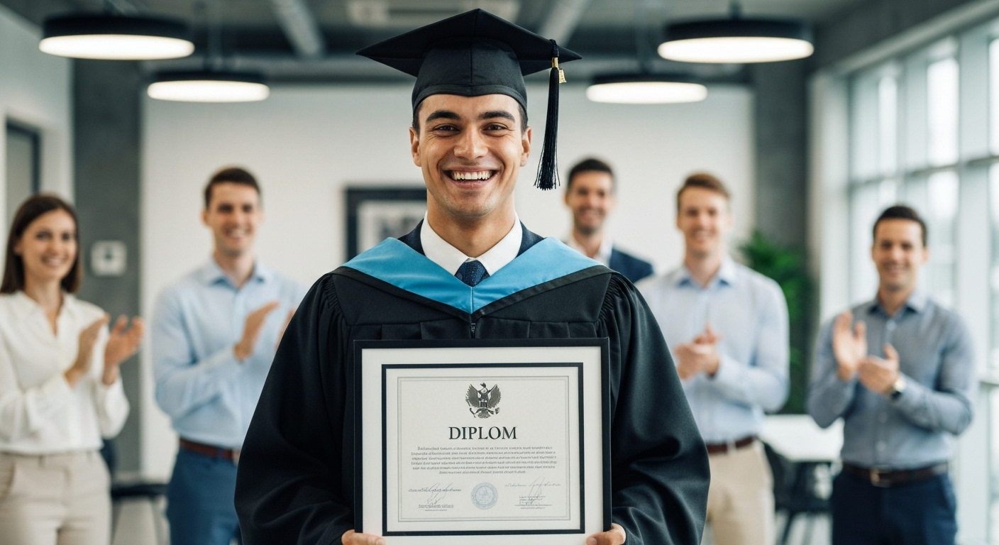 Alumno festejando su diploma de Experto en Ventas