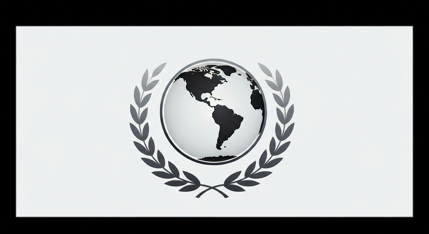Logo depicting a globe encircled by a laurel wreath, symbolizing international recognition.
